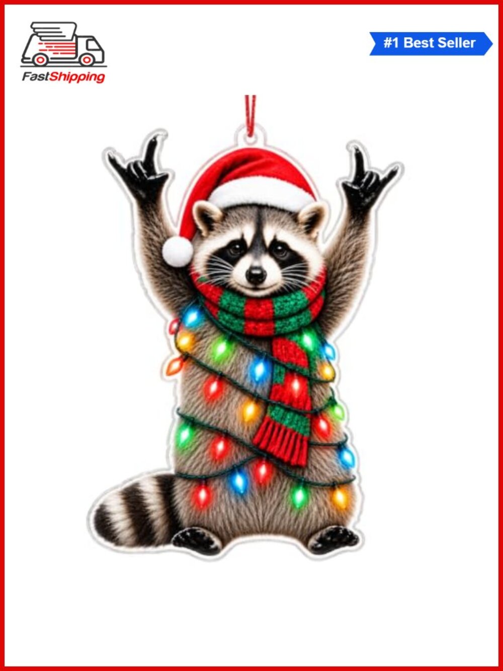 🎅 Raccoon Christmas Ornament Santa Hat Acrylic Hanging Decor Gift